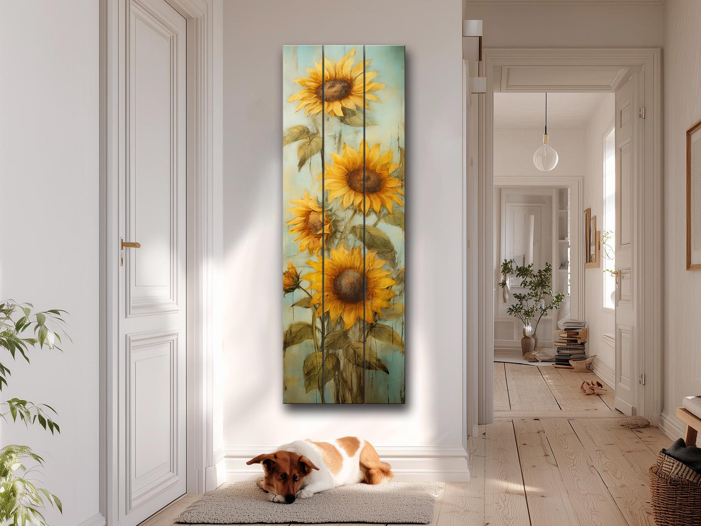 Rustic Wood Wall Art – Sunflower Wall Decor on Natural Wood Plank Art