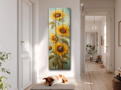 Rustic Wood Wall Art – Sunflower Wall Decor on Natural Wood Plank Art