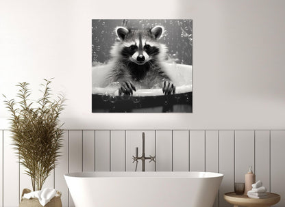 Raccoon Bathroom Wall Art – Cute Black and White Canvas Print | Nursery Decor