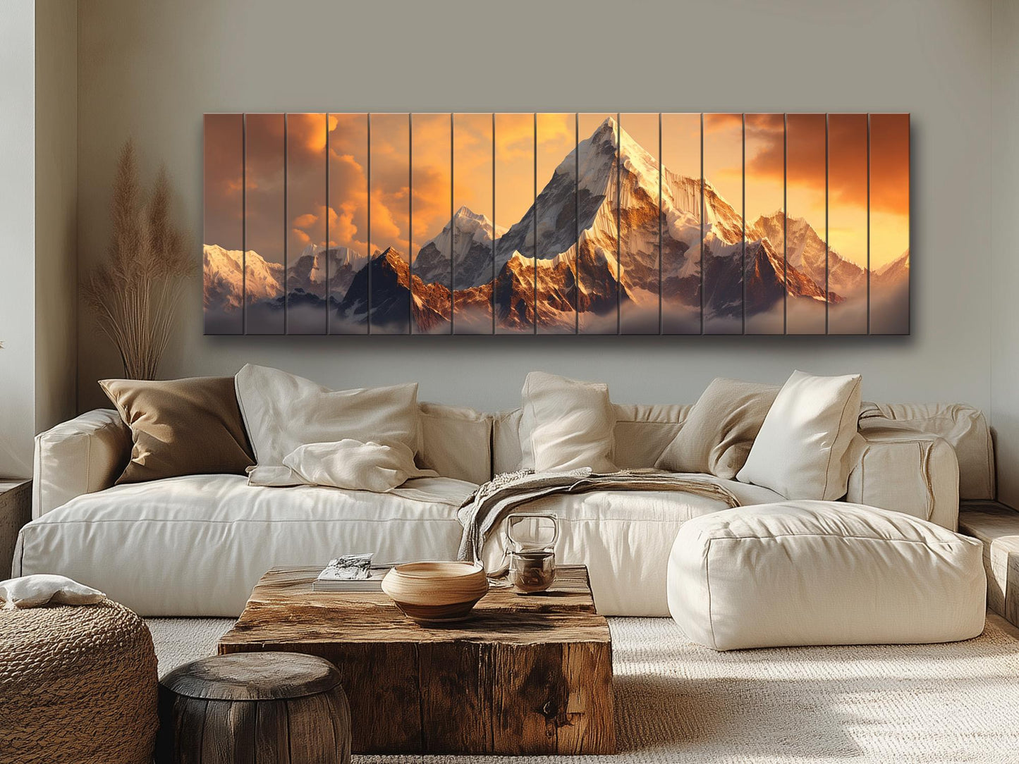 Everest Sunset Painting - Rustic Wood Wall Art With Warm Wood Texture