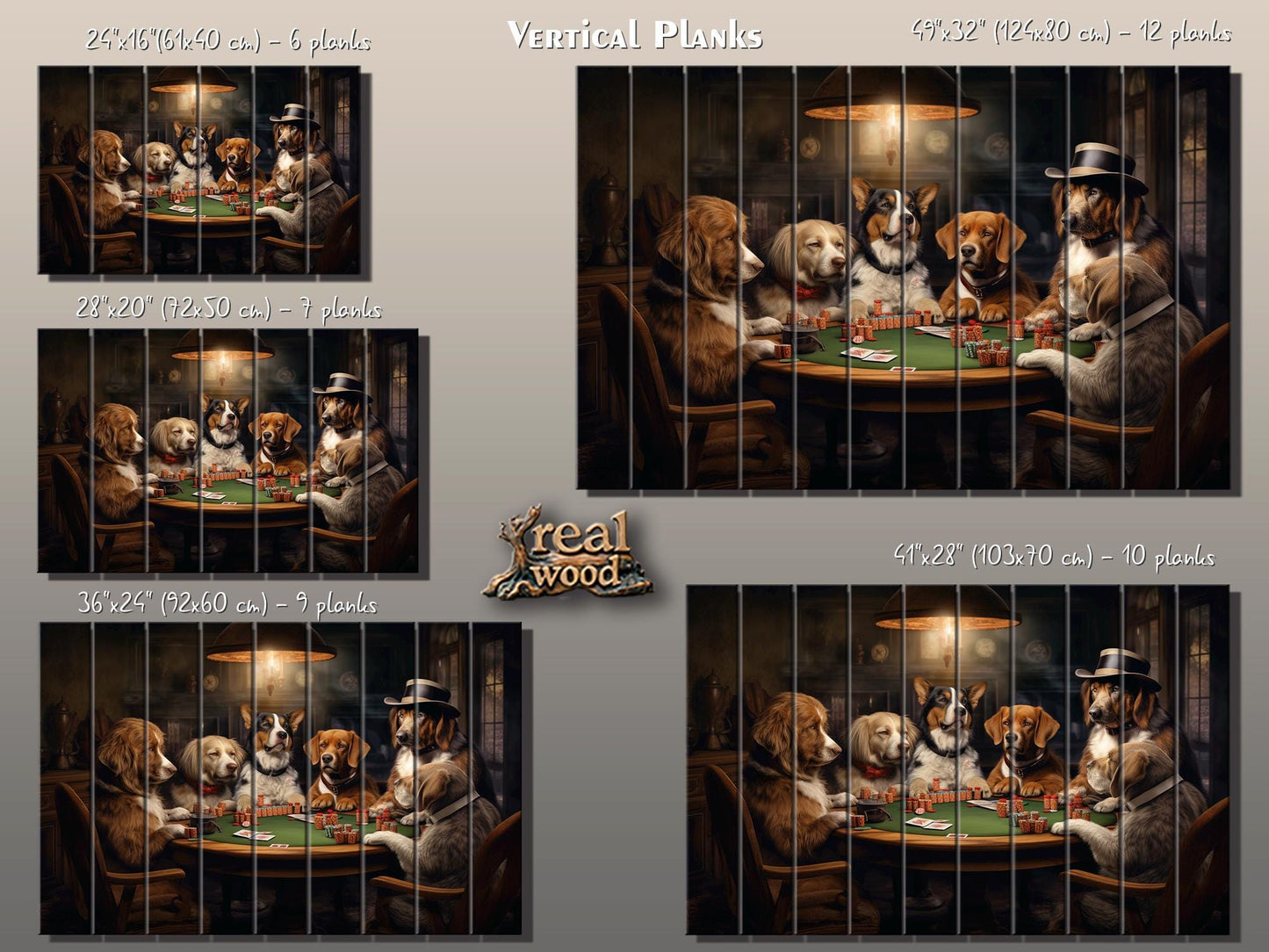 Dogs Playing Poker Painting | Rustic Wood Wall Art - Unique Poker Gift