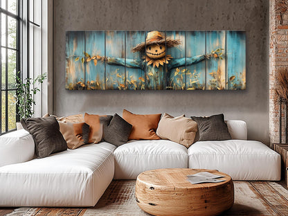Rustic Scarecrow Art – Farmhouse Wall Decor | Natural Wood Print On Wood