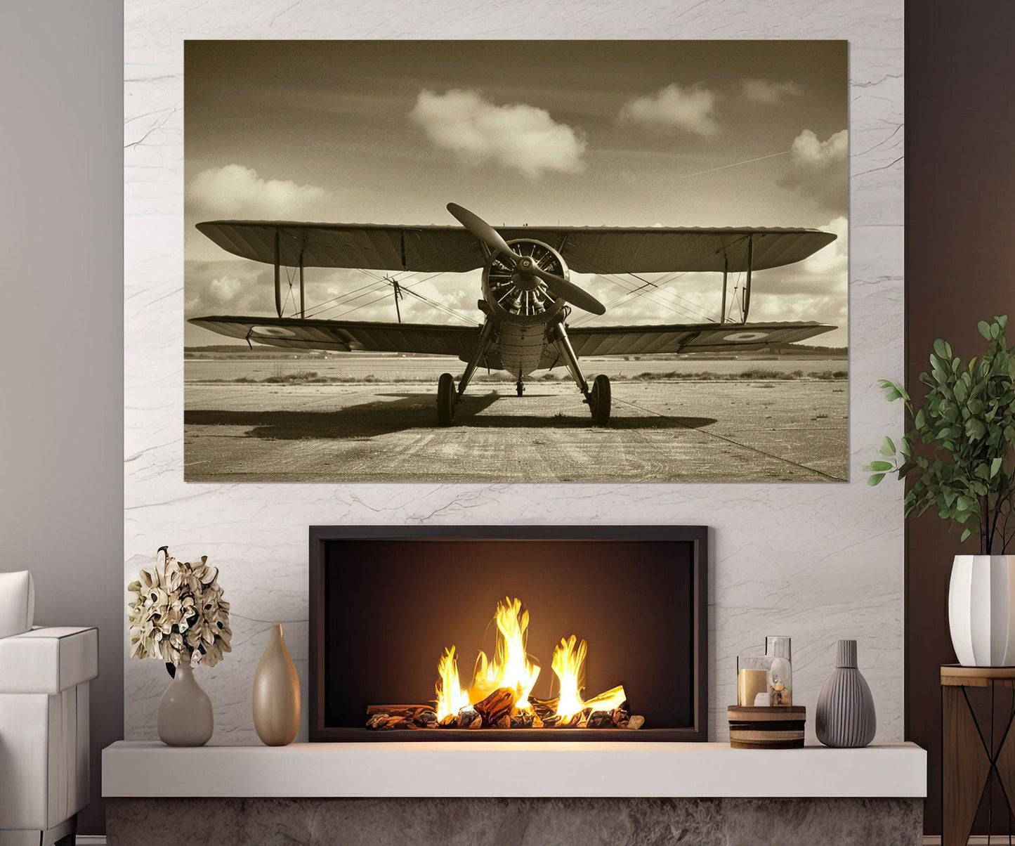 Vintage Biplane Canvas | Retro Airplane Poster - Framed Cotton Print, Ready to Hang
