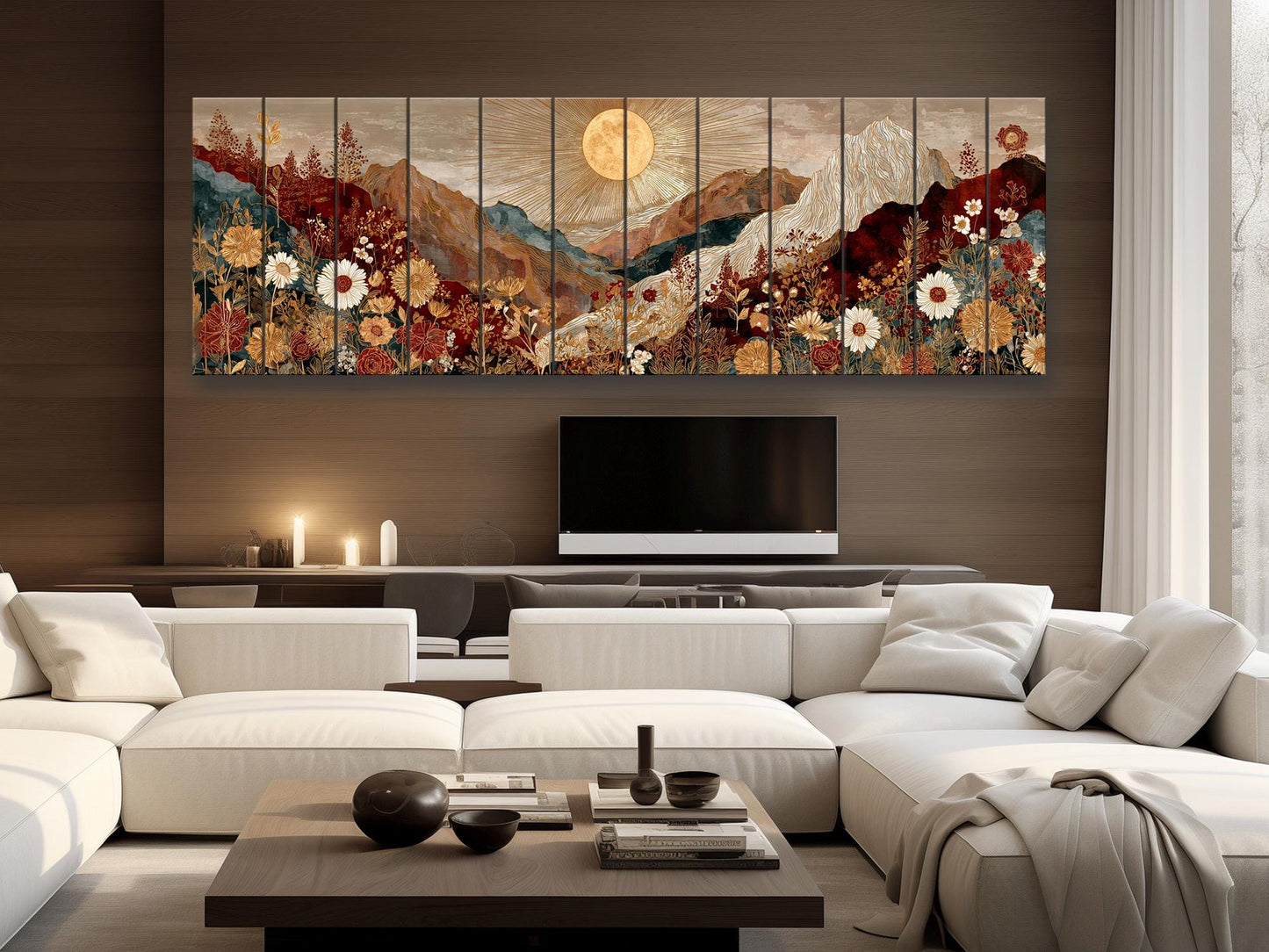 Wildflower Wood Art – Rustic Wall Decor | Botanical Landscape Print on Wood