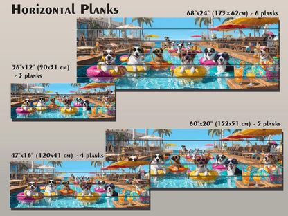 Dogs Tropical Pool Bar Print – Funny Summer Dog Wall Art on Wood Panel