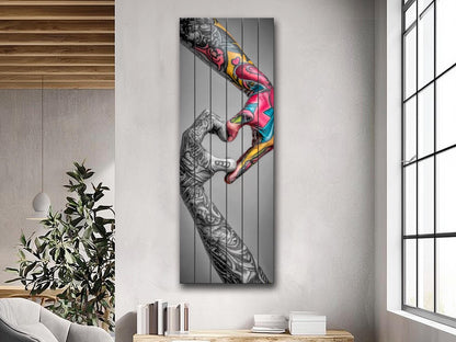 Tattooed Hands Print – Modern Love Art on Wood | Unique Tattoo Wall Decor