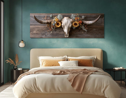 Longhorn Skull Canvas Print, Large Western Wall Decor, Framed and Ready to Hang