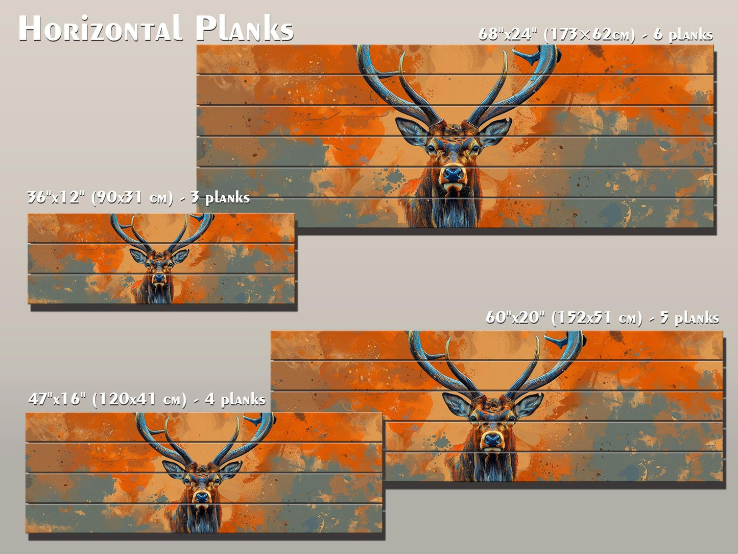 Wood Wall Art – Majestic Deer Print on Natural Wood with Rustic Grain Texture