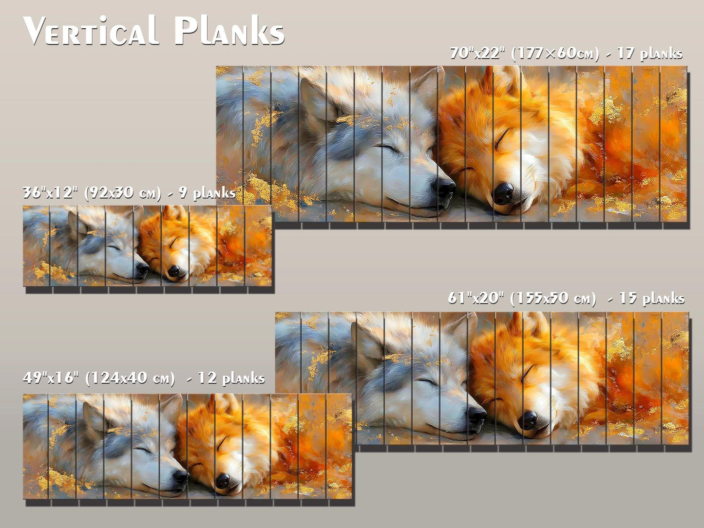 Sleeping Wolf Couple Print on Wood, Romantic Wildlife Wall Art