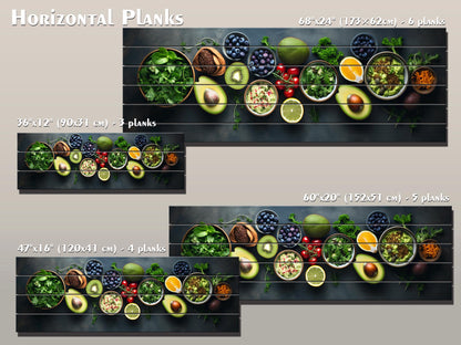 Healthy Food Wall Art – Large Natural Wood Painting | Modern Kitchen Decor