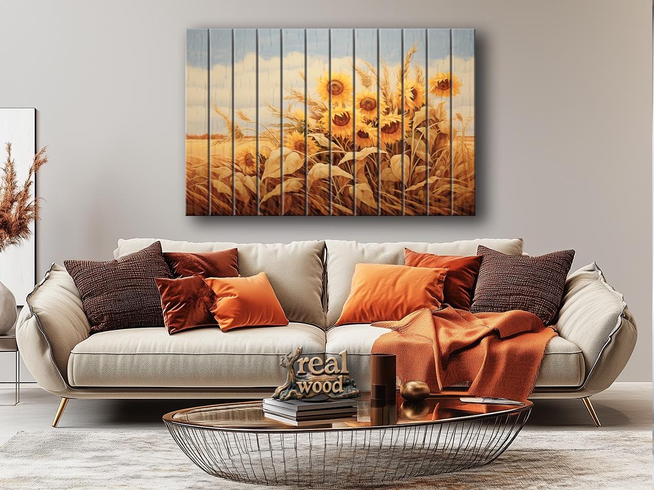 Rustic Print on Wood Wall Art – Sunflower Wall Decor on Smooth Linden Wood Planks