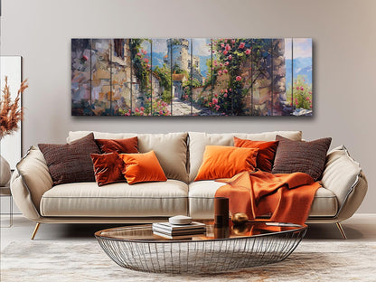 Rustic Wood Wall Art – Flower Pathway Print on Natural Wood Plank Decor