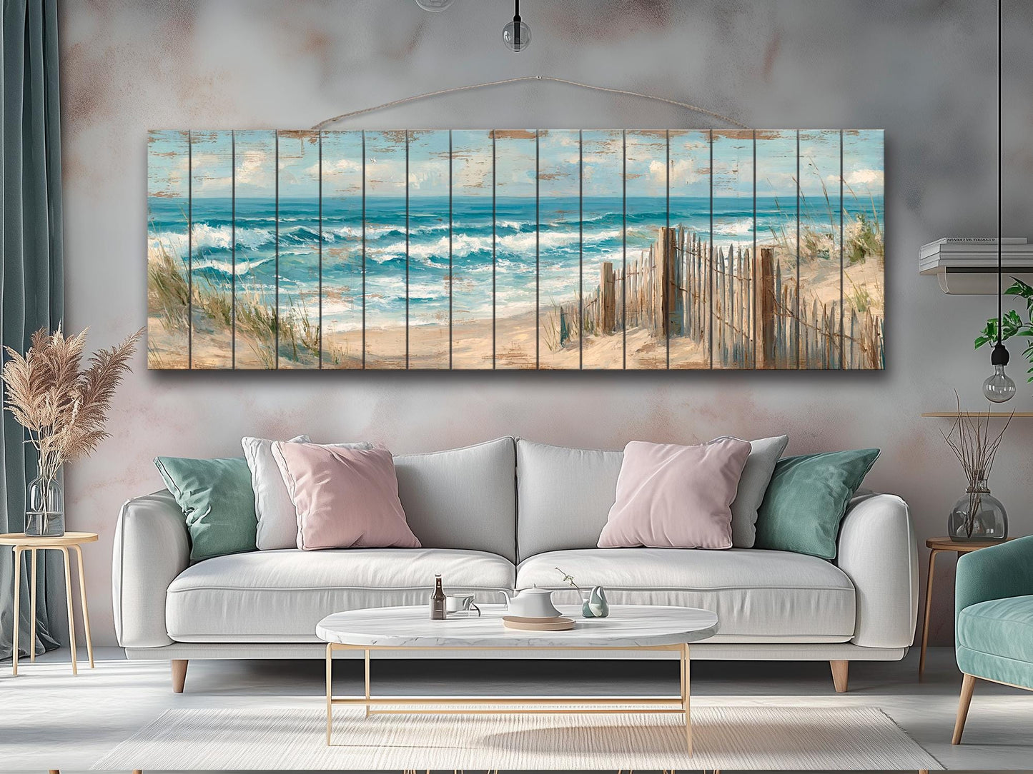 Wood Wall Art – Scenic Beach Wall Decor with Driftwood Fence & Sandy Dunes Print
