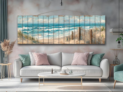 Wood Wall Art – Scenic Beach Wall Decor with Driftwood Fence & Sandy Dunes Print