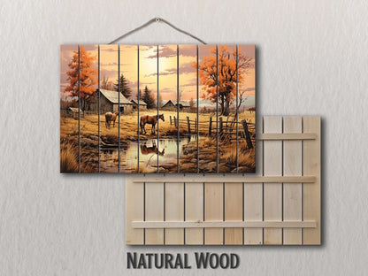 Midwestern Landscape Wood Print - Farmhouse Style Wood Plank Artwork Decor