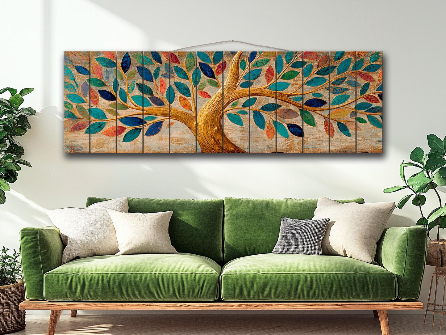 Tree of Life Wall Art - Handcrafted Wood Wall Decor with Colorful Rustic Tree Print