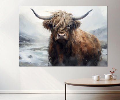 Highland Cow Canvas Print - Abstract Cow Painting | Framed Wall Art Ready to Hang