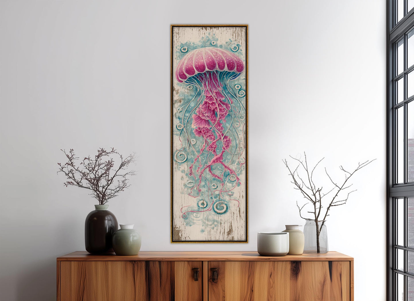 Jellyfish Canvas Print - Rustic Underwater Wall Art | Framed & Ready to Hang