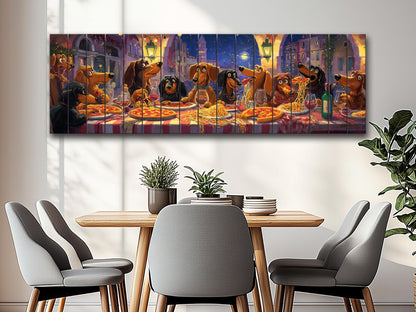Dachshund Pizza Art – Rustic Wood Wall Art With Playful Dog Party Painting