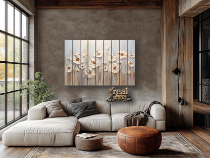 Wood Wall Art – Abstract Flower Print Wooden Panel | Rustic Floral Decor