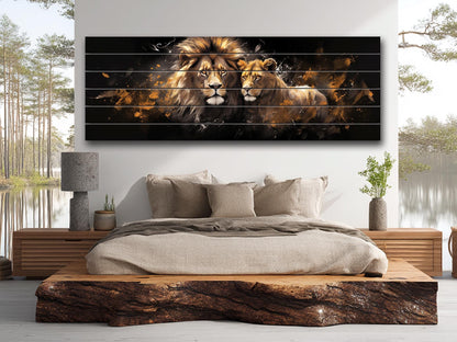 Lions and Lionesses in Love Printed On  Natural Wood – Animal Wall Decor