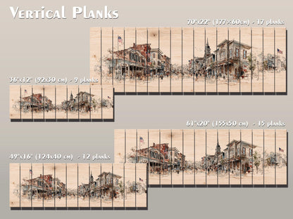 Vintage Americana Wall Art – Main Street Print on Wood with Rustic Farmhouse Charm