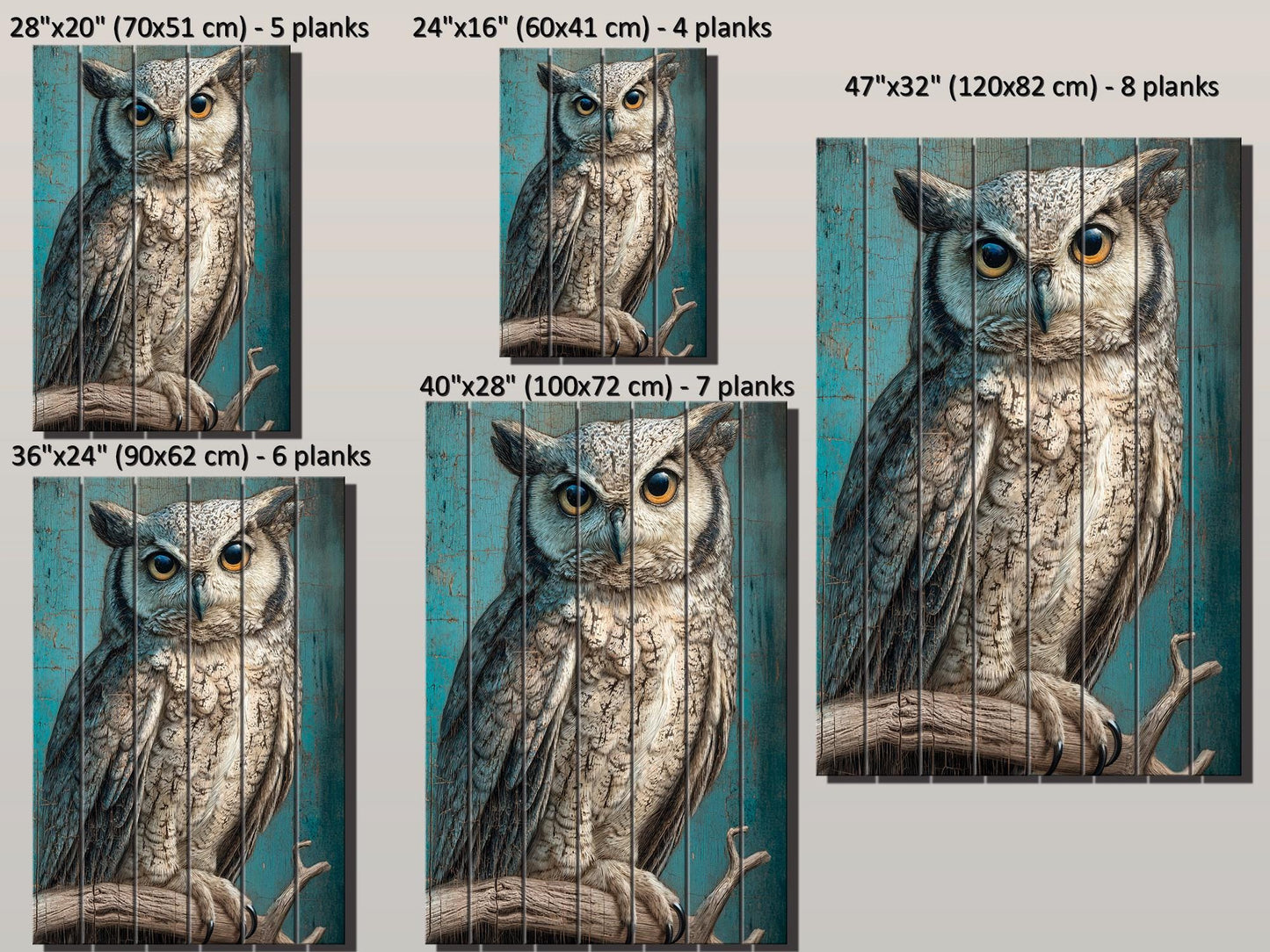 Wood Wall Art – Piercing Owl Wood Print on Linden Planks | Rustic Farmhouse Decor