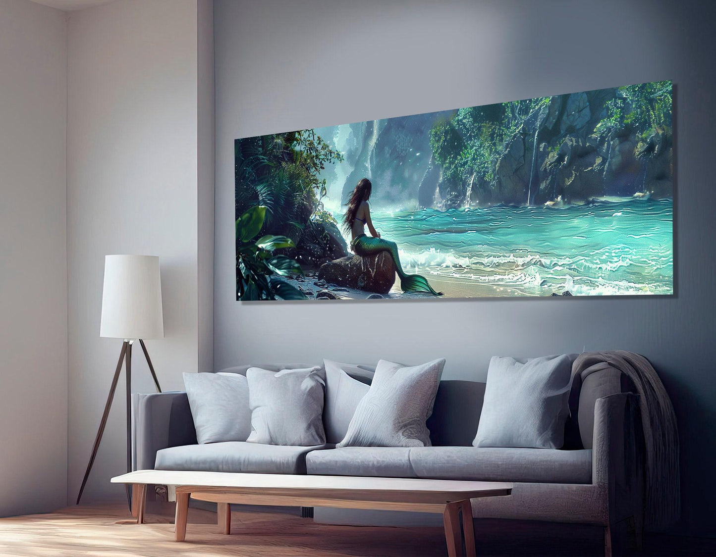 Mermaid Canvas Print - Scenic Sea Wall Art | Framed Gallery Wrapped Cotton Canvas