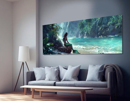 Mermaid Canvas Print - Scenic Sea Wall Art | Framed Gallery Wrapped Cotton Canvas