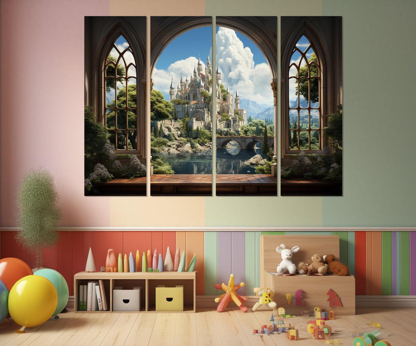 Fairytale Castle Canvas Print – Nursery Wall Decor | Framed & Ready to Hang
