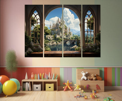 Fairytale Castle Canvas Print – Nursery Wall Decor | Framed & Ready to Hang