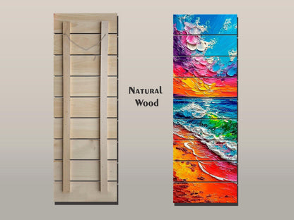 Vibrant Beach Scene Print on Wood, Colorful Coastal Painting, Summer Wall Art