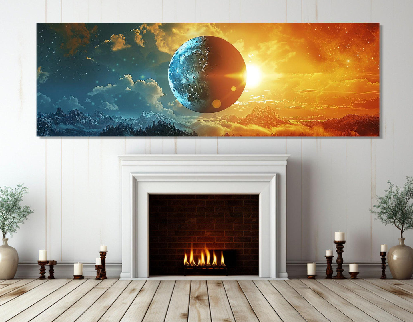 Abstract Day Night Canvas - Sun and Moon Art | Framed & Ready to Hang