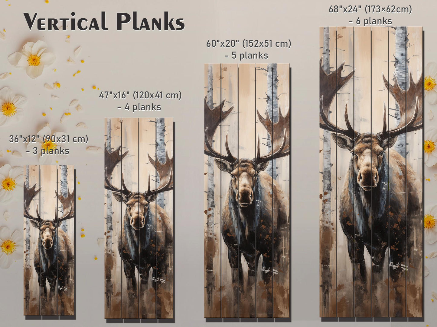 Rustic Moose Art Wood Wall Decor – UV Printed Natural Wood Plank Art