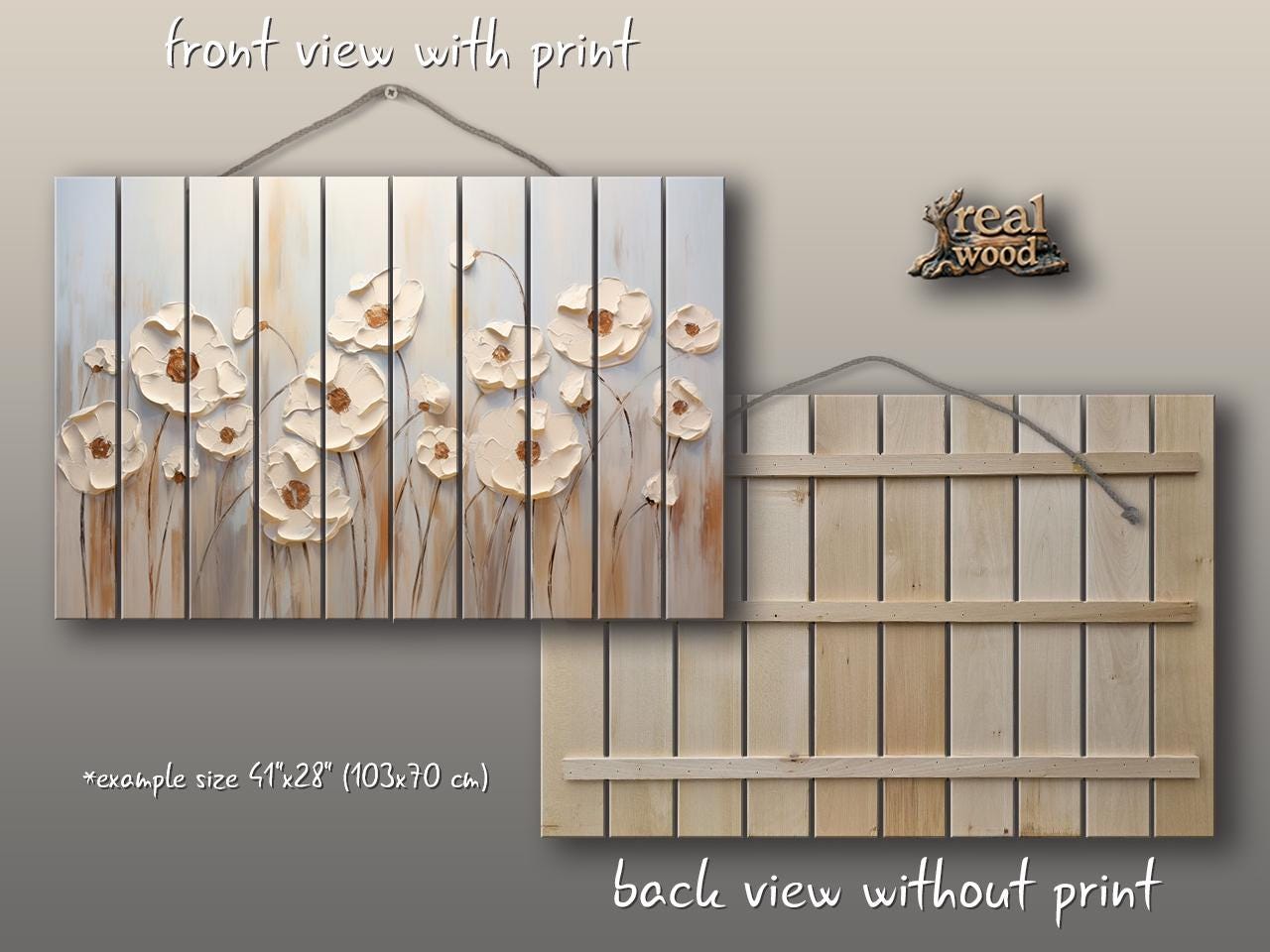 Wood Wall Art – Abstract Flower Print Wooden Panel | Rustic Floral Decor