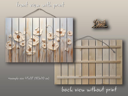 Wood Wall Art – Abstract Flower Print Wooden Panel | Rustic Floral Decor