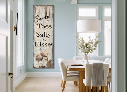 Beach House Wall Decor - Sandy Toes & Salty Kisses Coastal Canvas Print, Ready to Hang