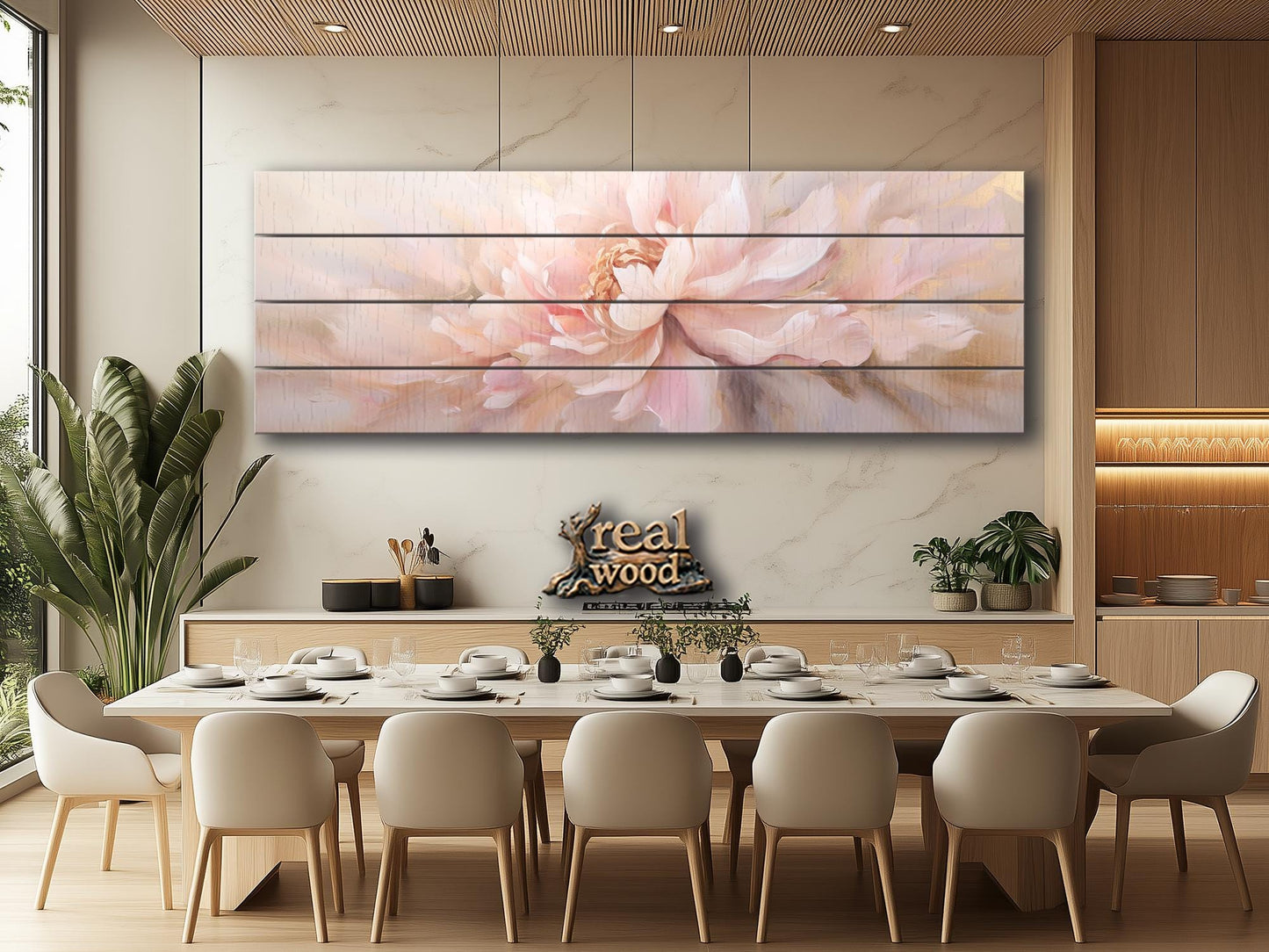 Wood Wall Art – Large Pink Peony Painting | Smooth Linden Wood Floral Decor