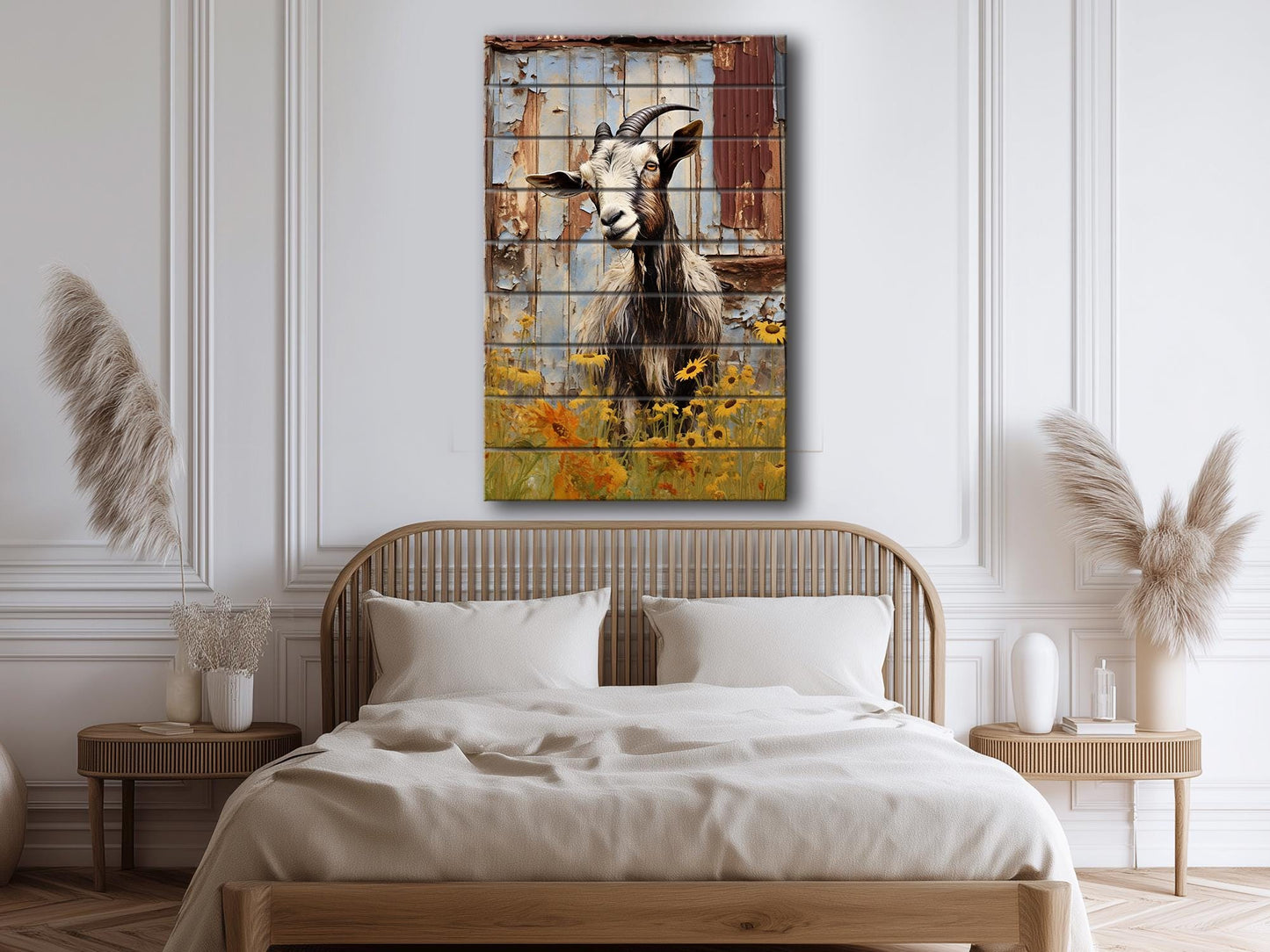 Rustic Goat Wall Art – Natural Wood Print | Farmhouse Wall Decor, Ready to Hang