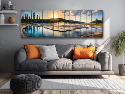 Yellowstone Wood Wall Art – Rustic Scenic Wood Painting with Natural Grain