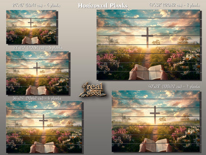 Wood Wall Art - Rustic Bible Cross Painting | Handcrafted Wooden Art with Natural Wood Grain Texture