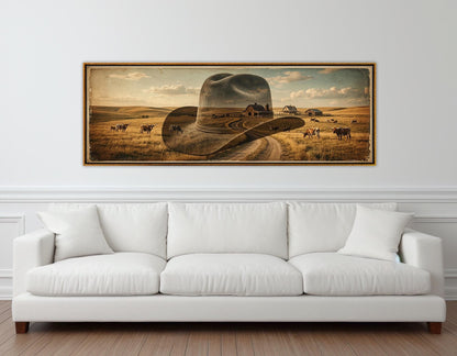 Cowboy Hat Canvas Print, Ranch Painting, Large Western Wall Art, Framed and Ready to Hang
