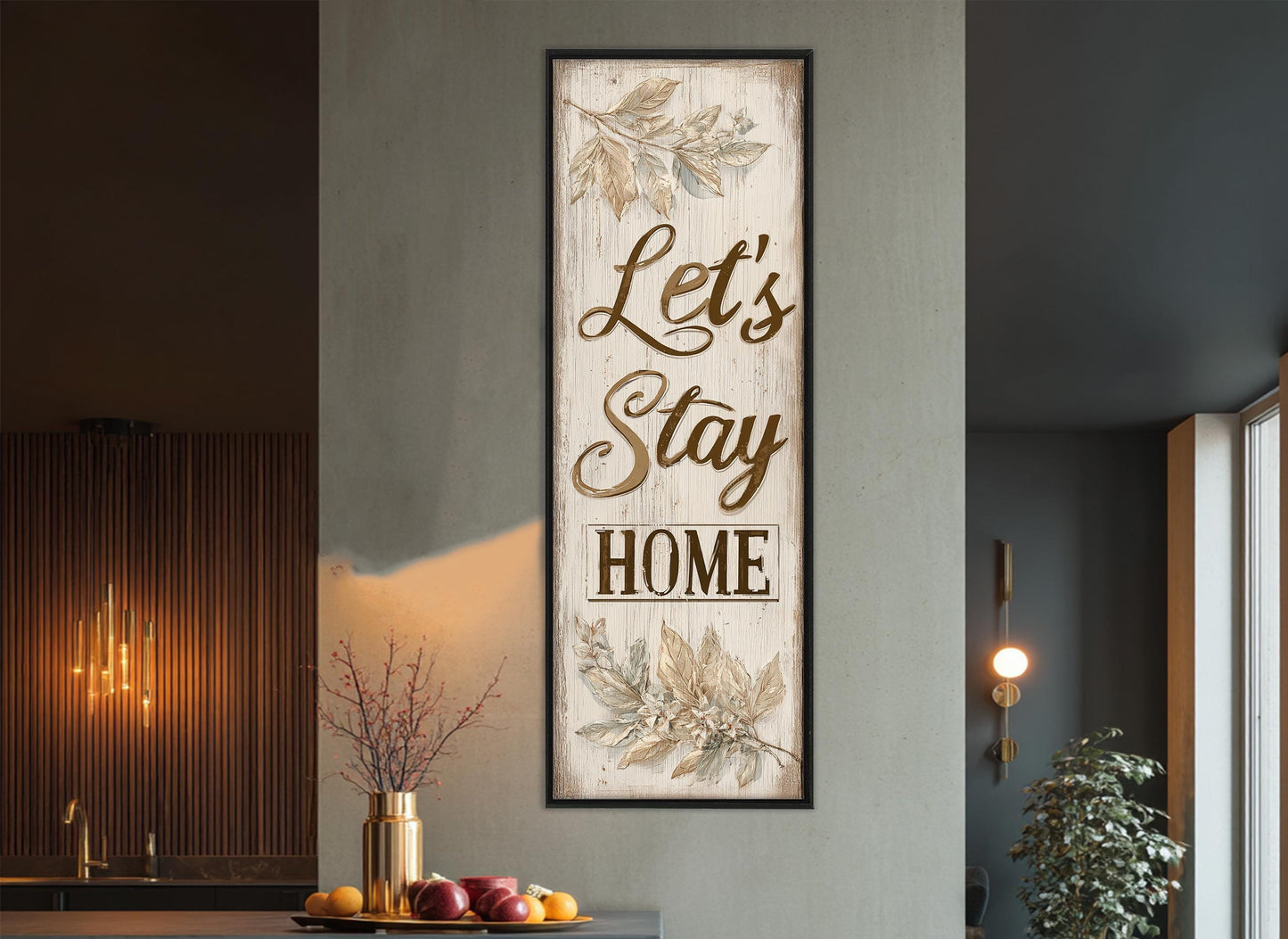 Let's Stay Home Canvas Rustic Framed Canvas Print - Cozy Wall Decor Ready to Hang