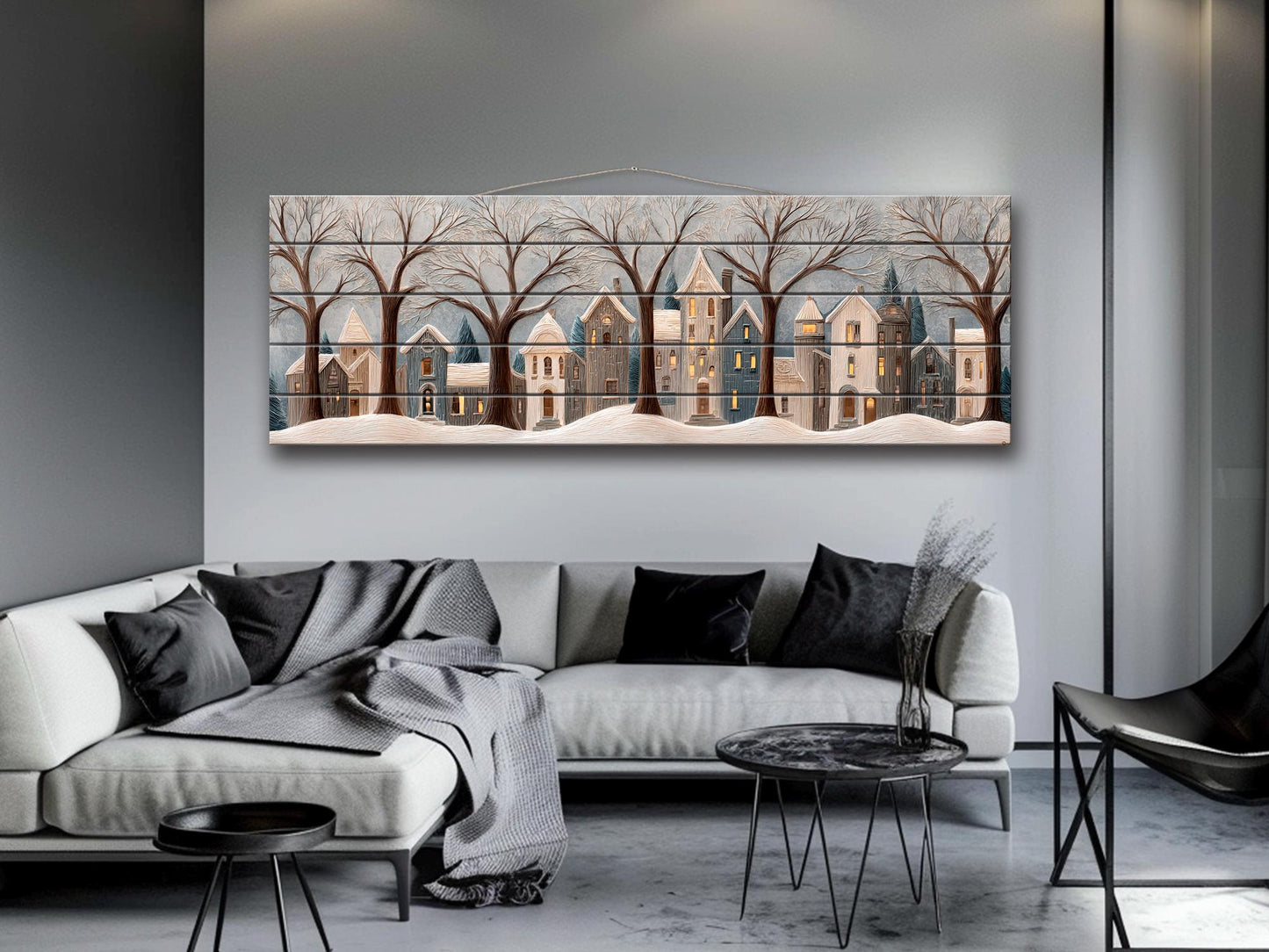 Winter Village Wood Art - Rustic Wood Decor | Seasonal Wooden Wall Art