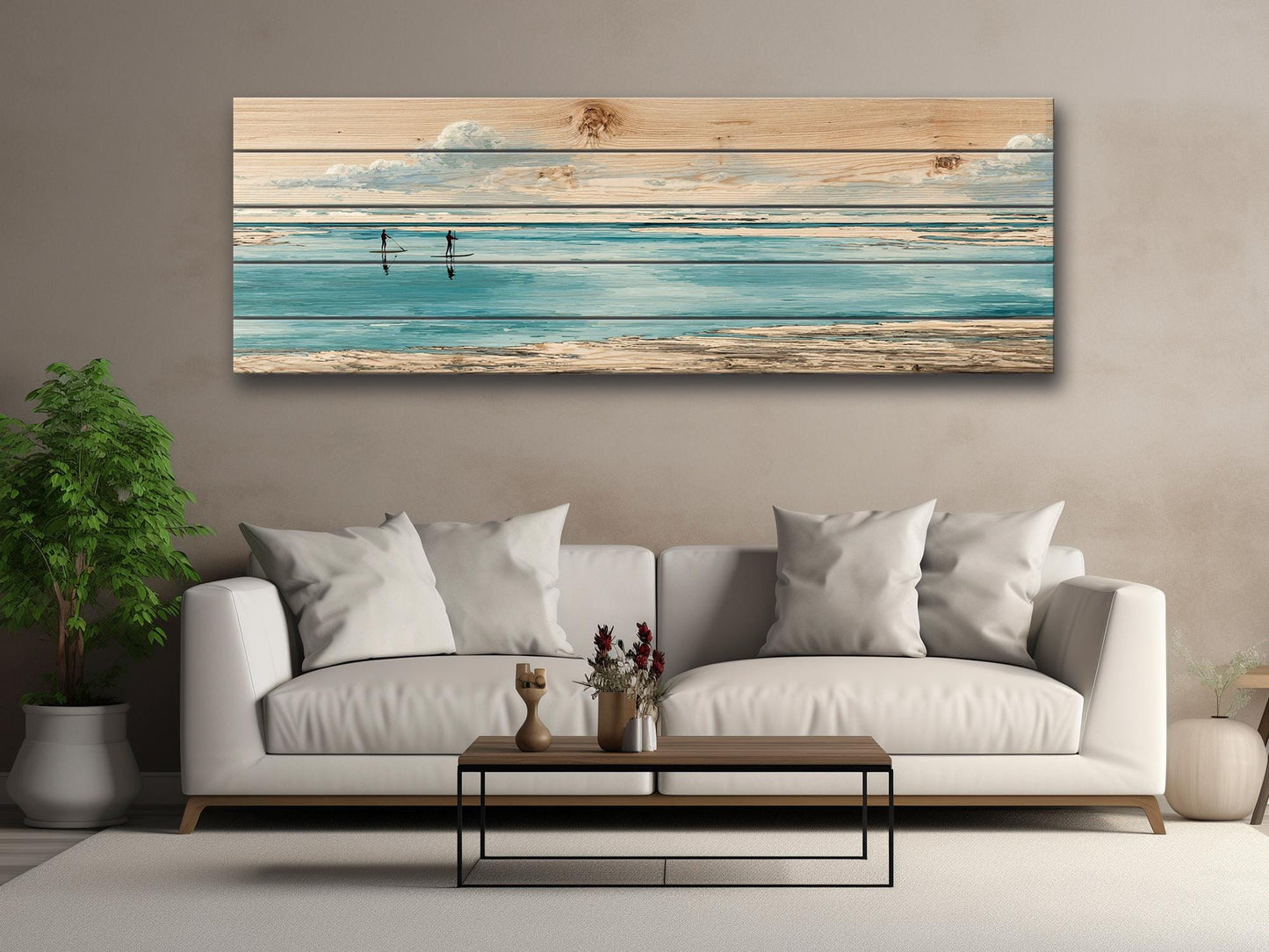 Paddle Boards Wall Art – Minimalist Coastal Wood Print for Beach House Decor