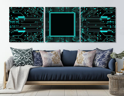 Minimalist Microcircuit Canvas – Abstract Tech Poster | High Quality Cotton Canvas Art