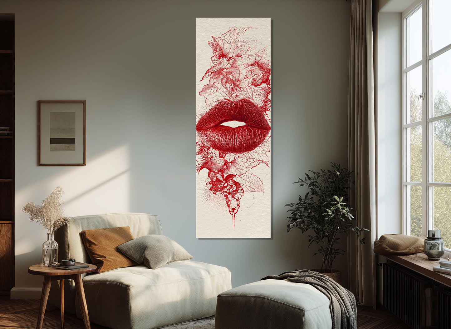 Red Lips Canvas | Modern Home Decor - Passionate Red Print Abstract Lips Poster