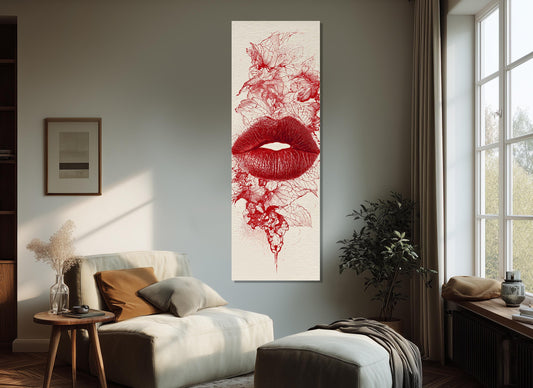 Red Lips Canvas | Modern Home Decor - Passionate Red Print Abstract Lips Poster