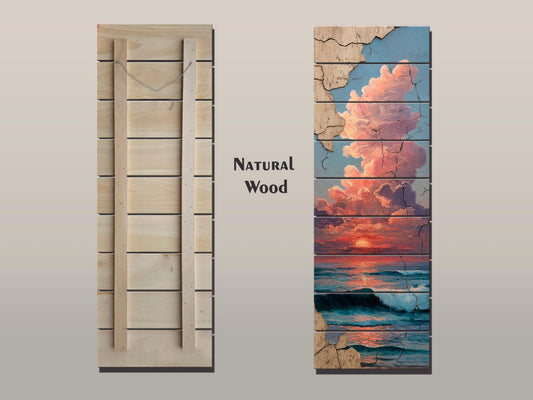 Wood Wall Art - Sunset Over Sea Printed on Wood – Coastal Horizon Wall Art – Rustic Beach Decor