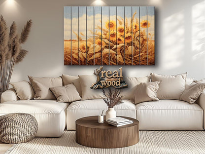 Rustic Print on Wood Wall Art – Sunflower Wall Decor on Smooth Linden Wood Planks